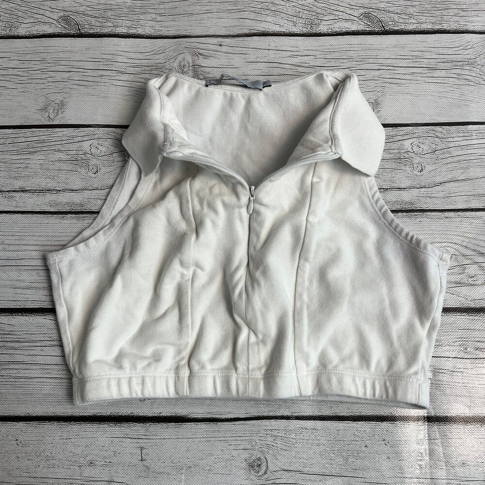 Adika White Collared Zip up Crop Top